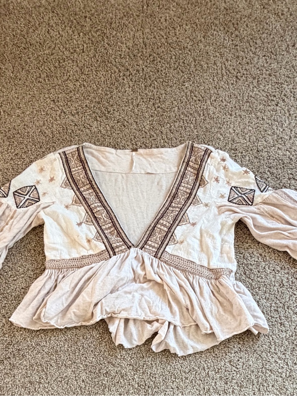 Free People Blush Embroidered V-Neck Peplum Tunic